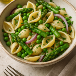 Repas express : Salade de conchiglie, asperges et petits pois