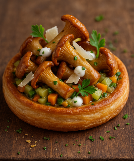 tarte girolles entières et brunoise de légumes