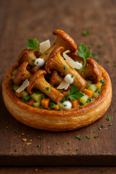 tarte girolles entières et brunoise de légumes